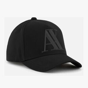 Armani Exchange AX black raised rubber 3-D logo baseball cap hat